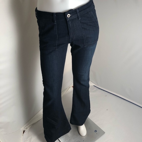 Adriano Goldschmied Goldie patch pocket bell bottom dark rinse blue jeans - Picture 1 of 10